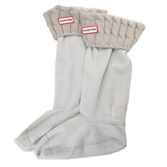 Hunter Women's Size L US 8-10 Cable Knit Fleece Boot Socks Light Gray Logo Cozy - Picture 1 of 11
